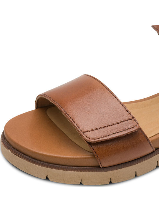 Leather Women's Flat Sandals Tabac Brown