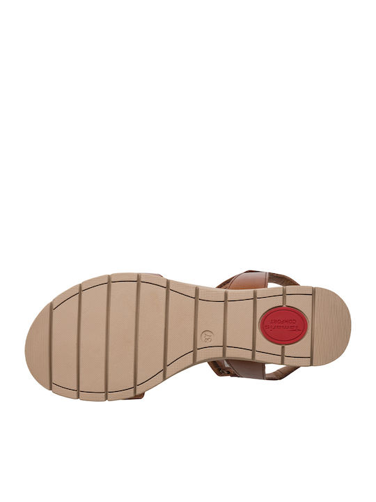 Leather Women's Flat Sandals Tabac Brown
