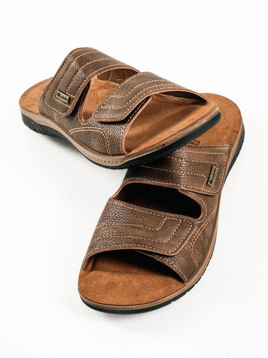 Leather Men's Sandals In Brown Color