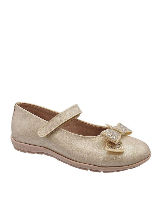 Kids Anatomic Ballerinas With Hoop & Loop Closure Leather Gold