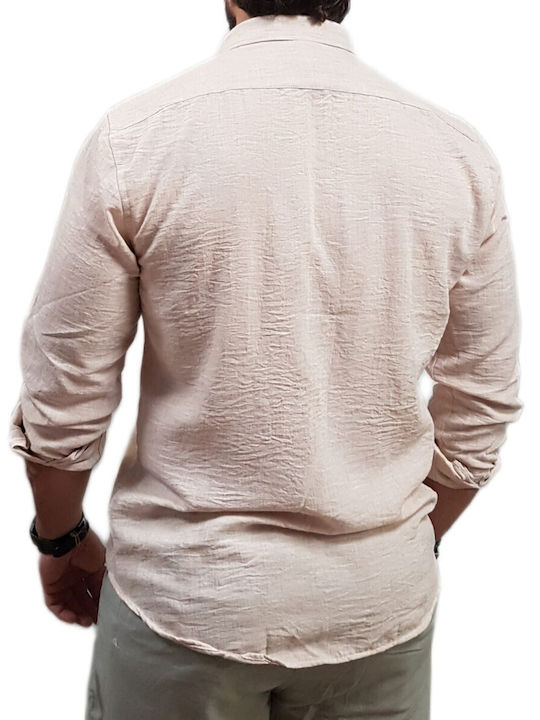 Kurzärmeliges Leinen-Herrenhemd in Enge Passform Hellbeige 24054-Hellbeige