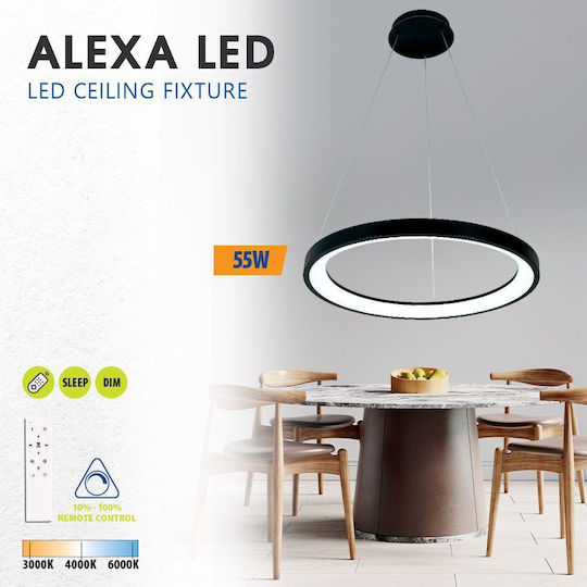 Led Ceiling Pendant Light Alexa-p Φ50cm 55watt Cct Black Viv005256