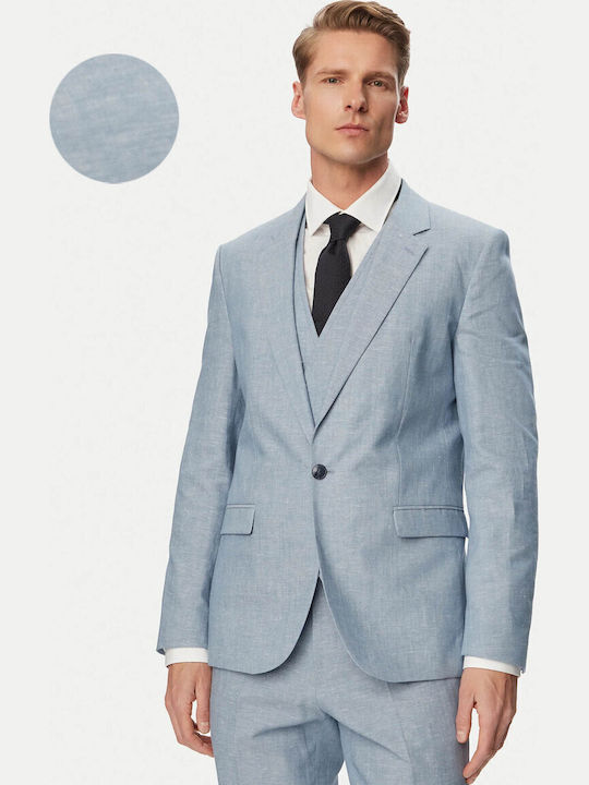 Arti Hesten Summer Men's Suit with Vest with Slim Fit Light Blue