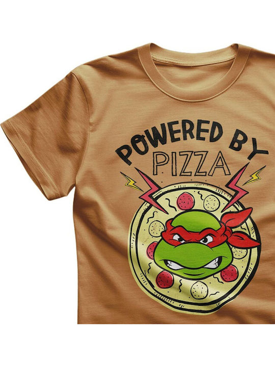 Teenage Mutant Ninja Turtles Powered By Pizza T-shirt Old Gold Unisex Nic-1-tmnt029-og