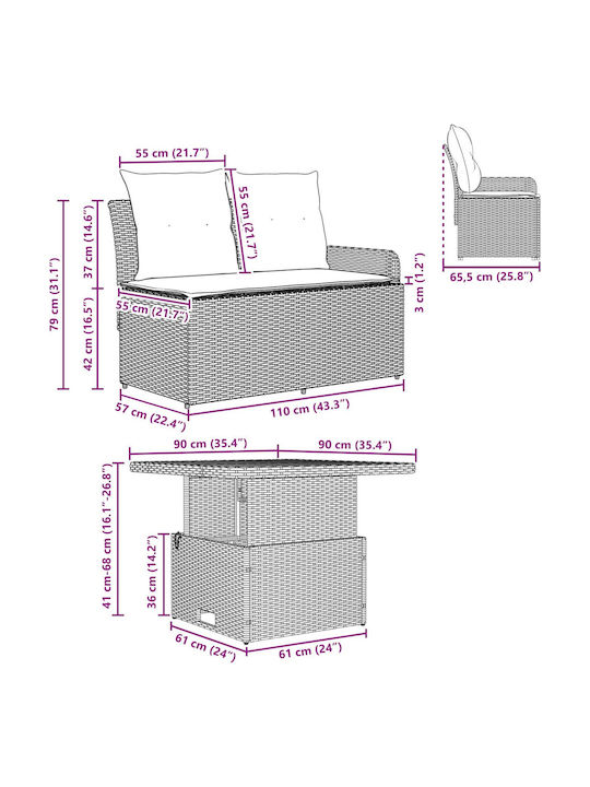 vidaXL Outdoor Lounge Set 2 Pieces Rattan with Pillows