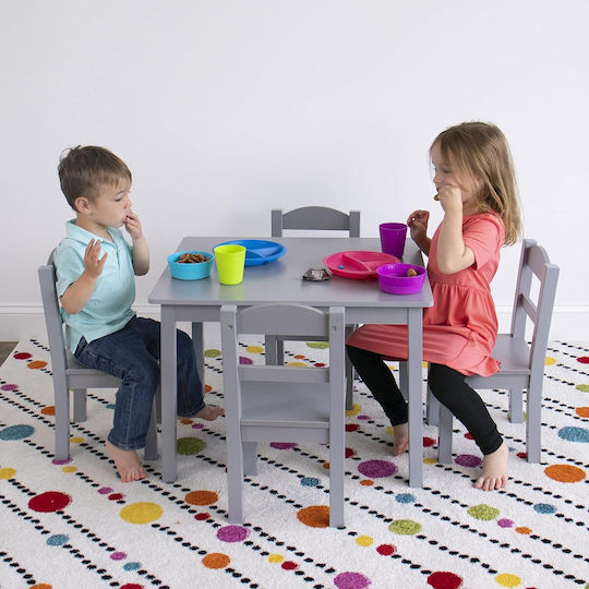 Kids Table Set with Chairs for Painting Made of Gray Wood