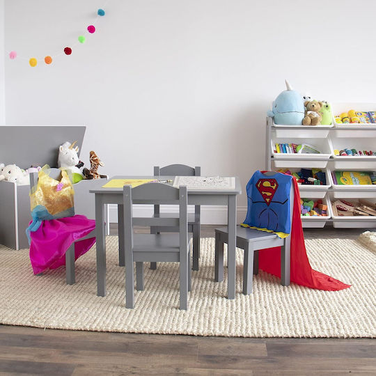 Kids Table Set with Chairs for Painting Made of Gray Wood