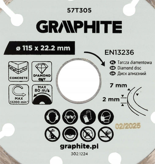 Graphite Δίσκος Κοπής Δομικών Υλικών 115mm