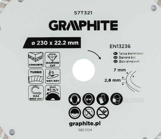 Graphite Turbo Δίσκος Κοπής Δομικών Υλικών 230mm