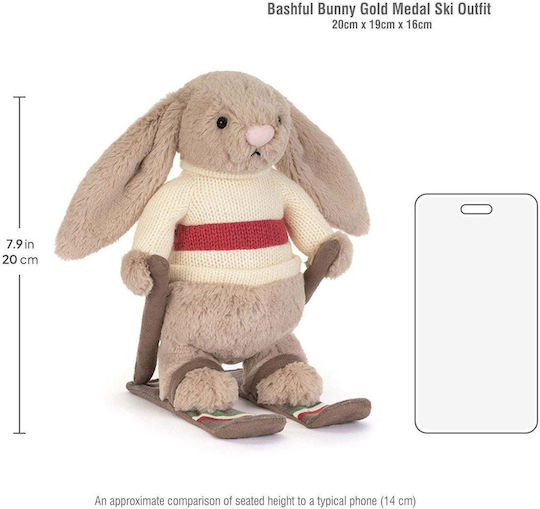 Jellycat Soft Toy Bashful Bunny Gold Medal Ski Outfit-bas3bsk