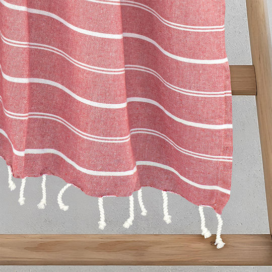 Lino Home Beach Towel Pareo Cotton Coral With Fringes 90x180cm