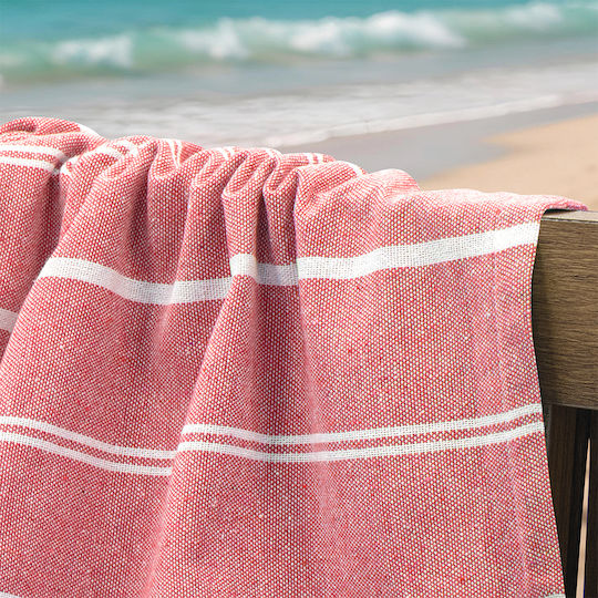 Lino Home Beach Towel Pareo Cotton Coral With Fringes 90x180cm