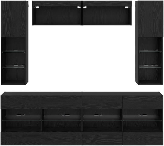 Bibliotecă Living Neagră Stejar Cu Iluminare L197xL30xÎ60.5cm