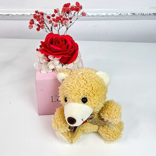 Velve Geschenkset Teddy Bär Rote Seife Rose Kryogene Gypsophila Glänzendes Body Mist