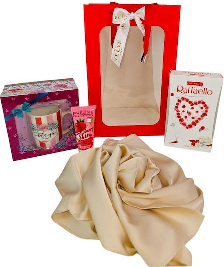 Set "Cel Mai Bun Coleg Din Lume" Eșarfă Elegantă Cană Personalizată Praline Raffaello Cremă De Mâini Eveline