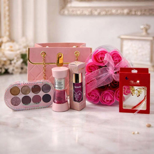 Set Îngrijire Beauty Pink Deluxe Makeup Kit Shimmering Pigment Glitter Lip Gloss Heart Soap Roses Broșă Mărțișor