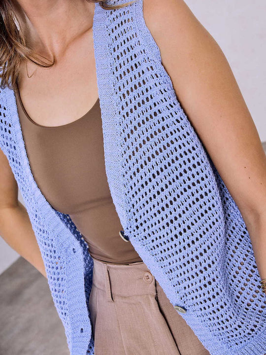 Celestino Damen Strickweste mit Lochmuster Hellblau
