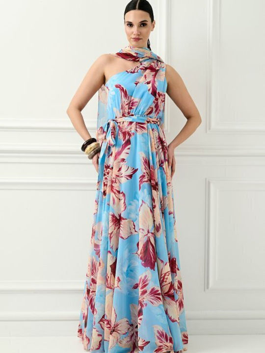 Rochie Maxi De Vară Pentru Nuntă / Botez Albastru Deschis Siel