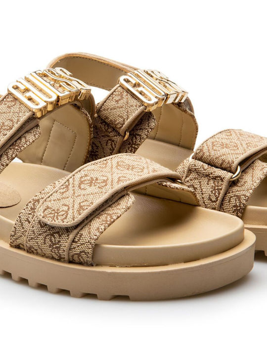 Women's Flat Sandals with Strap in Beige Color
