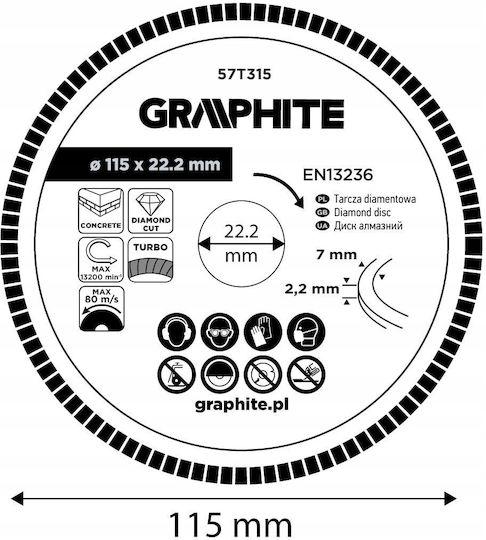 Graphite Turbo Diamond Cutting Disc 115 X 22.22 Mm Dry Use