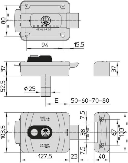 V9083 Ηλεκτρική Κλειδαριά Push Button & Περιστρεφόμενο Πίρο Service & Security Function 50-80mm