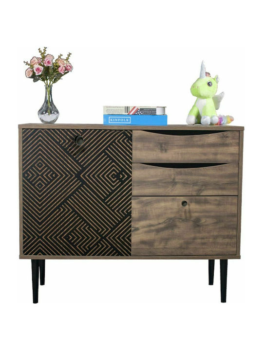 Sideboard Home Wooden with Drawers Black Grey Oak 90x39.5x75cm