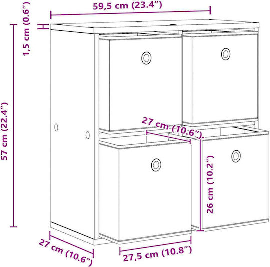 Bücherregal Altes Holz 59,5x27x57cm