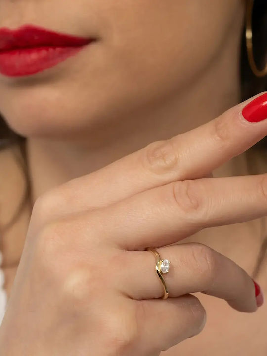 Single Stone Ring 9K Gold with Zircon