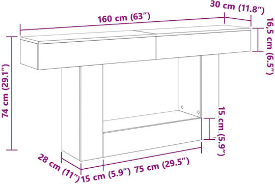 vidaXL Konsolentisch mit Spiegel 160 x 30 x 74 cm Grau