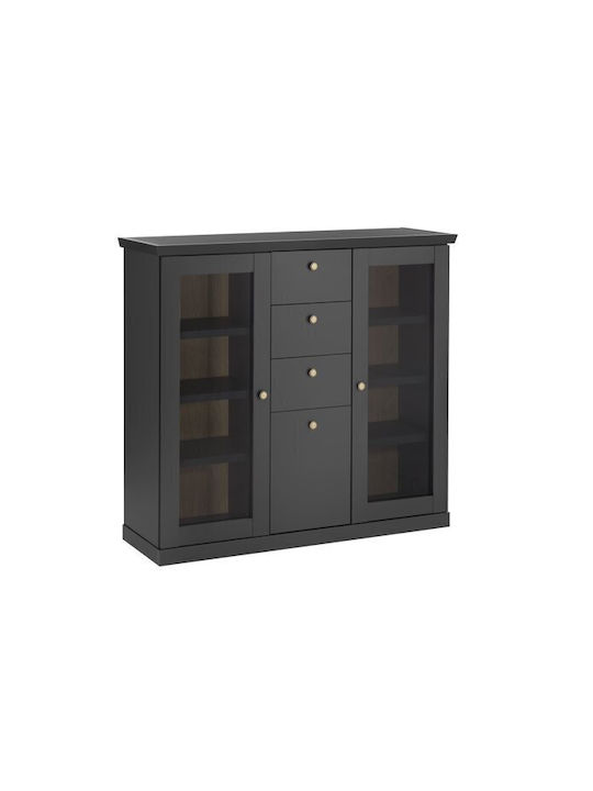 Sideboard Lirsero 109 made of Wood & Metal with Drawers Torro Oak, Matte Black 42x42x129cm