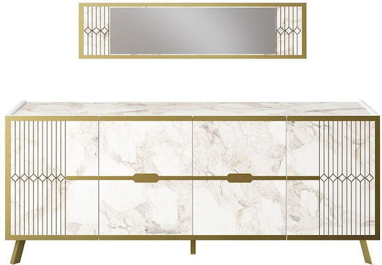 Μπουφές Frida Ξύλινος με Καθρέπτη White-gold 180x46x72cm