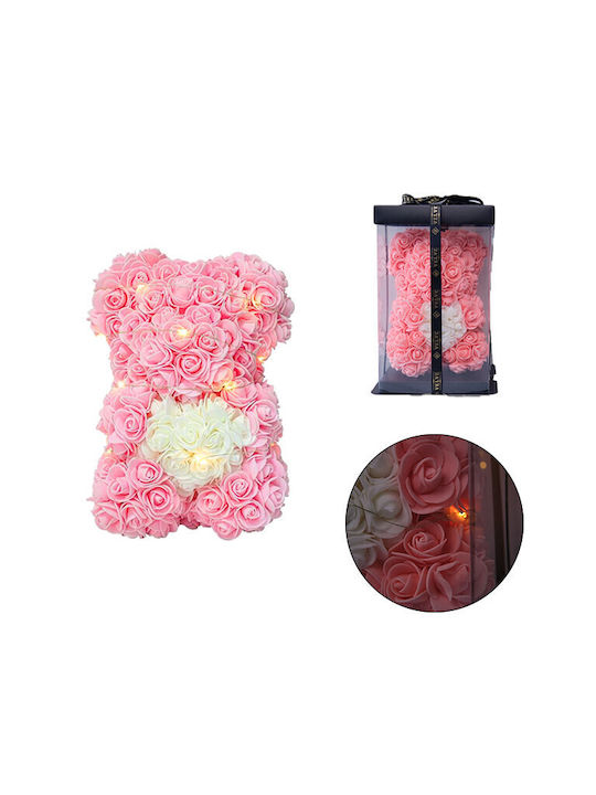 Floral Teddy Bear 25 Cm Bright Leds Foam Roses White Heart In Gift Box Powder Pink Floral Teddy Bear 25 Cm Bright Leds Foam Roses White Heart In Gift Box Powder Pink