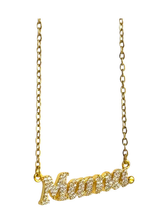 Mama Necklace in Gold Plated Steel with Zircon