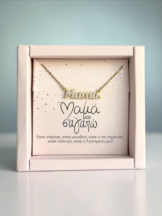 Mama Necklace in Gold Plated Steel with Zircon