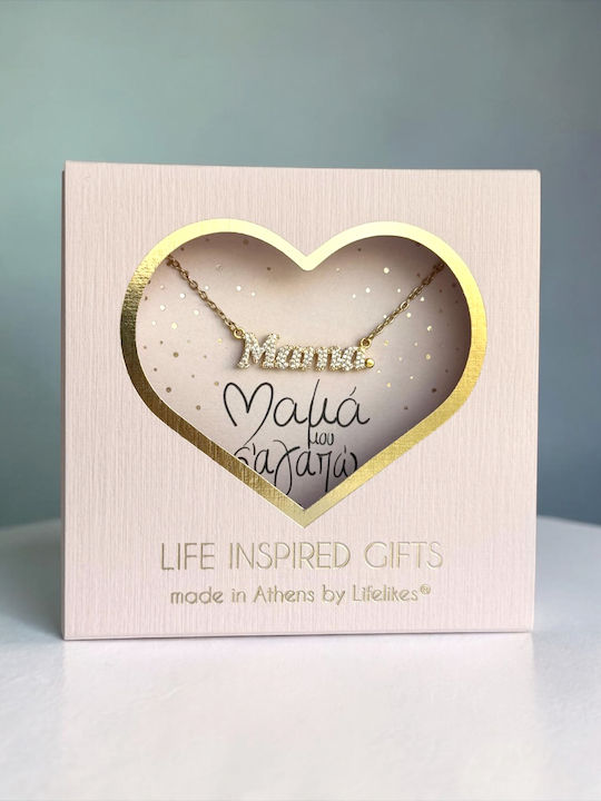 Mama Necklace in Gold Plated Steel with Zircon