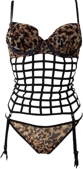 Sexy Bustier Garter Set With String Trend 70021-10118 Animal