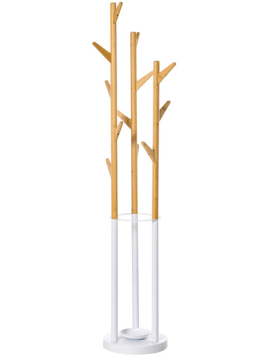 HomCom Καλόγερος Μεταλλικός Λευκός / Καφέ 174cm