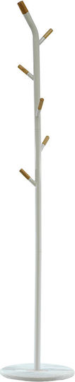 Cuier metalic 600708 alb Ø36.5x175cm cu cârlige din lemn