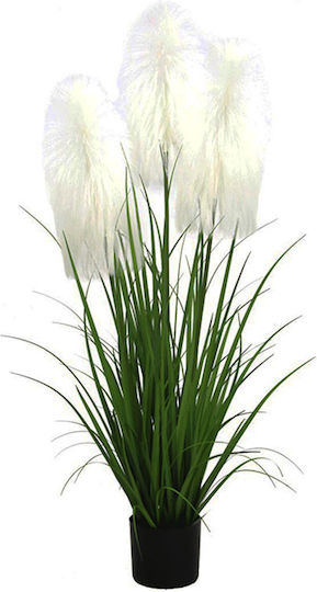 Künstliche Graspflanze Plume L Weiß 122cm Topf