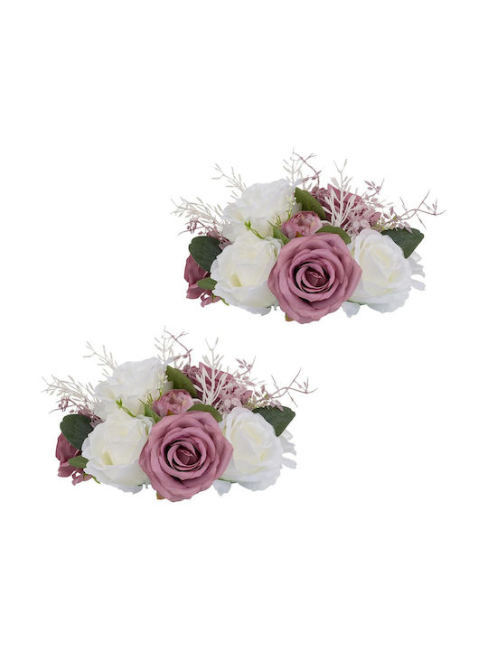 Set Compoziții Florale Trandafiri Artificiali Alb-roz 10 Bucăți