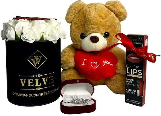 Pachet Special De Valentine 25 Cm Aranjament Ursuleț De Pluș 9 Trandafiri Săpun Brosă Set Cosmetice În Cutie Cadou Pachet Special De Valentine 25 Cm Aranjament Ursuleț De Pluș 9 Trandafiri Săpun Brosă Set Cosmetice În Cutie Cadou