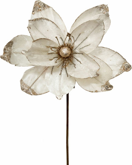 Velvet Magnolia Flower Ecru 60cm Glitter