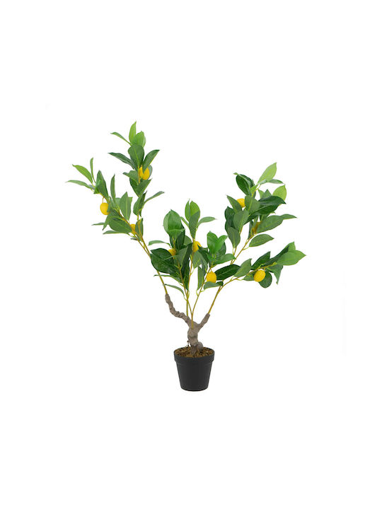 Artekko Zitronenbaum Grünes Künstliches Baum Zitronenbaum in Schwarzer Topf 30x30x80 cm