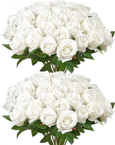 Vevor 60 Pieces White Roses Artificial Bouquet Home Decoration Christmas Rzmghsbs60pc37dsg001v0