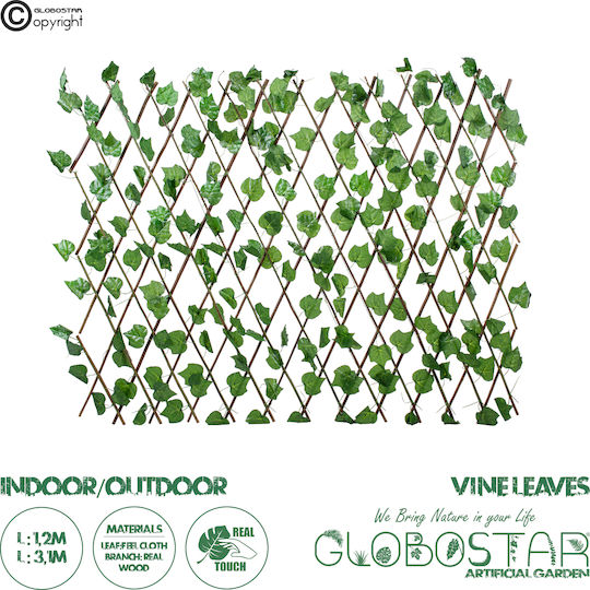 Globostar Artificial Garden Vine Leaves 78499 Πτυσσόμενη Πέργκολα Τεχνητής Φυλλωσιάς Κάθετος Κήπος Σύνθεση Αμπελόφυλλο Μ110 X Π10 X Υ120cm Min Μ310 X Π10 X Υ45cm Max