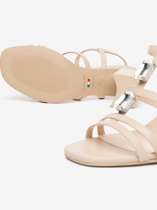 Damen Sandalen Aus Leder Beige