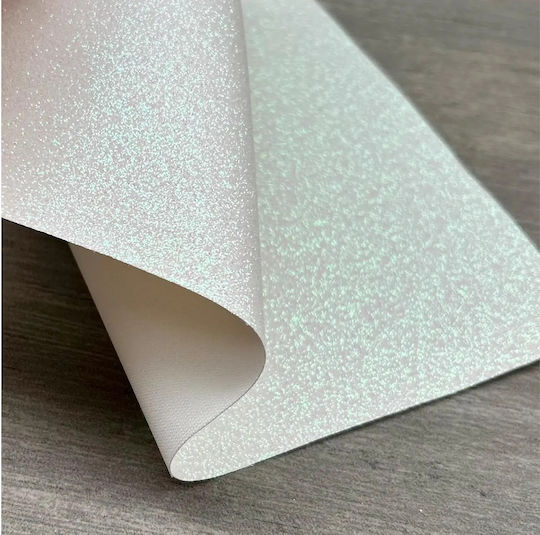 Glitter Decoration Fabric Artificial Leather 140x100cm White