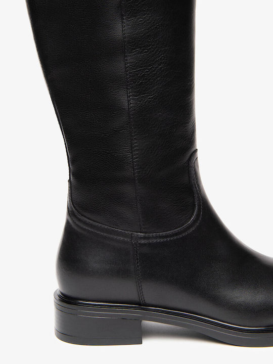 Damenstiefel aus Leder mit Gummi Schwarz