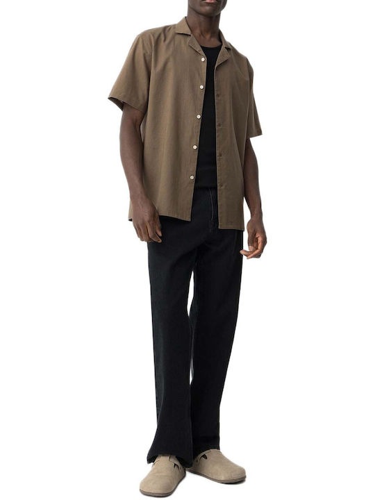 Short Sleeve Linen Shirt in Regular Fit Brown