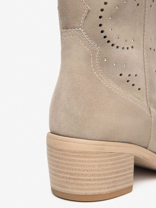 Leder Damenstiefel mit Gummi Beige
